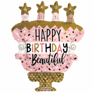 Happy Birthday Beautiful pink kage folie ballon 28" (u/helium)